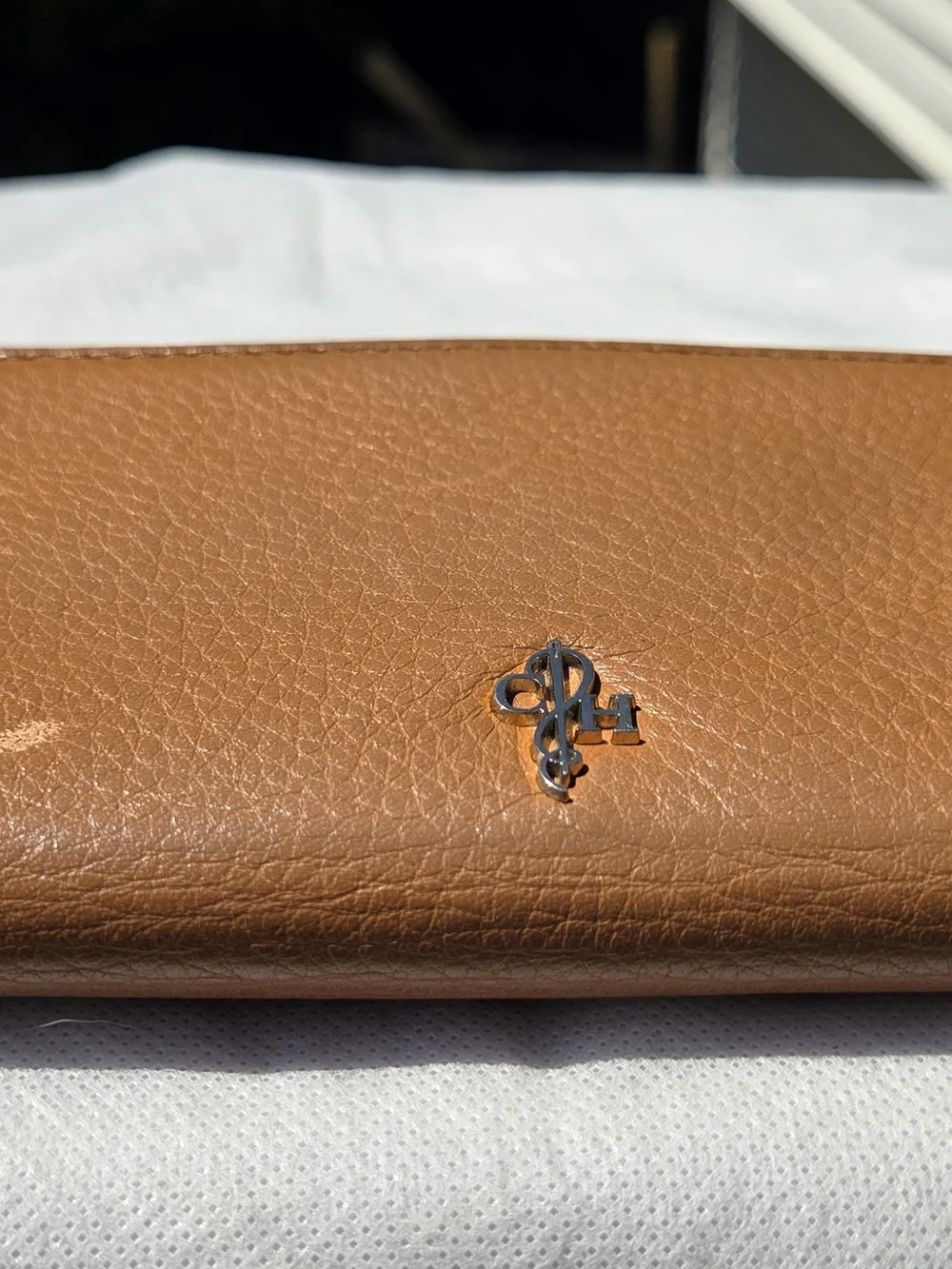 GUC Cole Haan Brown Pebbled Leather Wallet Clutch with Silver Logo